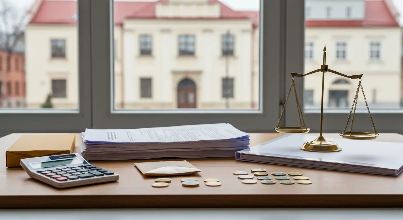 Dokumenty, kalkulator i waga prawnicza przy budżecie sprawy o odszkodowanie w Olsztynie