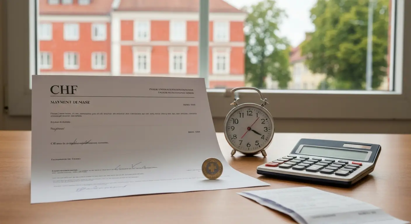 Dokumenty kredytu CHF, potwierdzenie wezwania do zapłaty i zegar w kancelarii w Olsztynie
