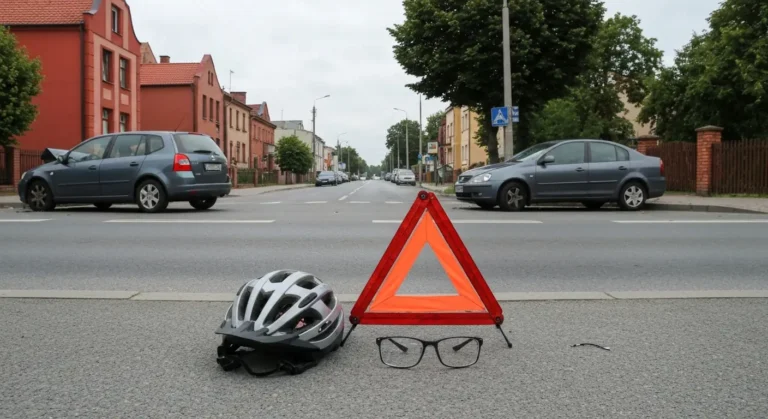 Skutki kolizji drogowej na ulicy w Olsztynie - uszkodzone samochody i rzeczy poszkodowanego