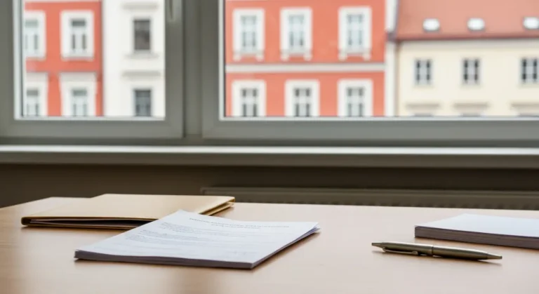Dokumenty roszczenia po śmierci bliskiego na biurku kancelarii w Olsztynie