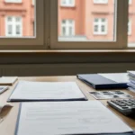 Uporządkowane dokumenty do sporu z ubezpieczycielem na biurku w kancelarii w Olsztynie
