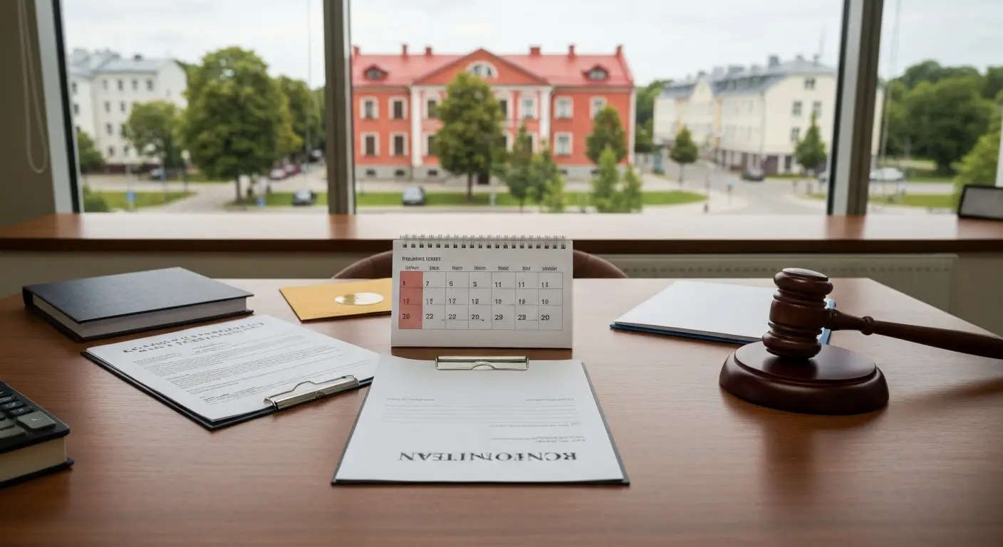 Dokumenty firmowe, wezwanie do zapłaty i akta sądowe na biurku w kancelarii w Olsztynie