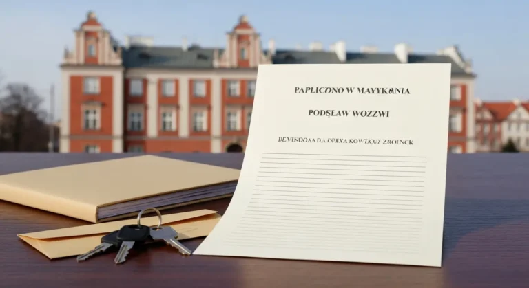 Wniosek i dokumenty do podziału majątku wspólnego na biurku w Olsztynie