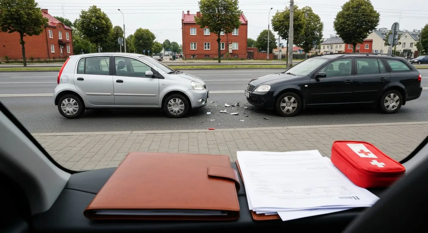 Skutki kolizji samochodowej w drodze do pracy na ulicy w Olsztynie