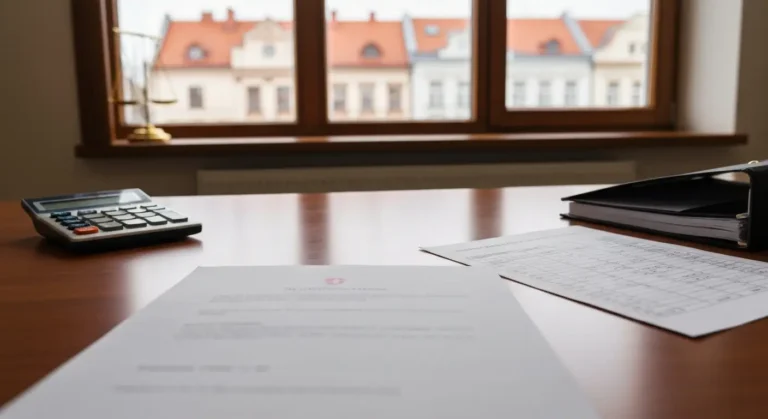 Dokumenty kredytu CHF i akta sprawy na biurku kancelarii w Olsztynie